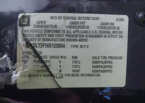 2006 Chevrolet Equinox Lt from USA, damaged, VIN 2CNDL73F566120664